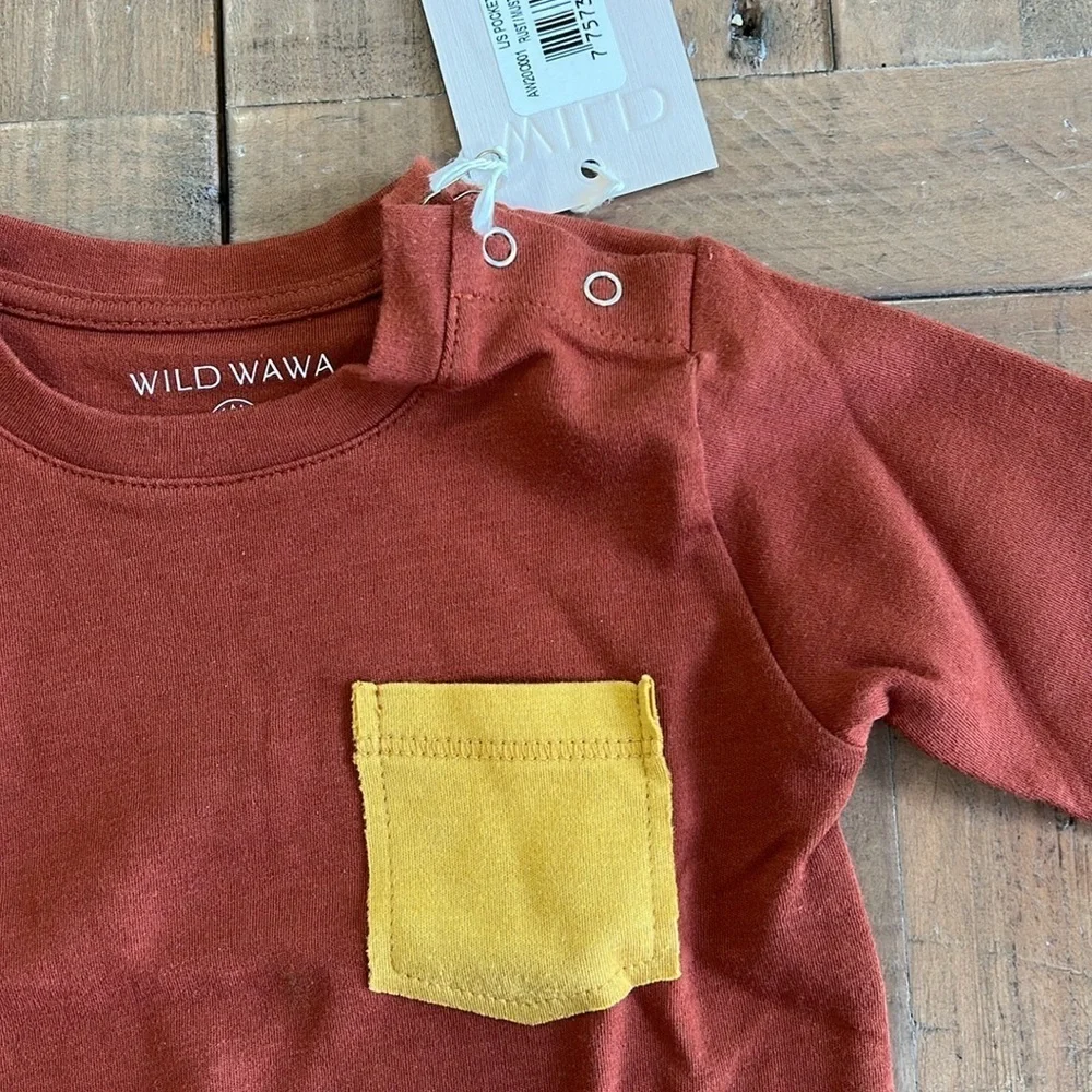 Wild Wawa rust long sleeve pocket tee nwt